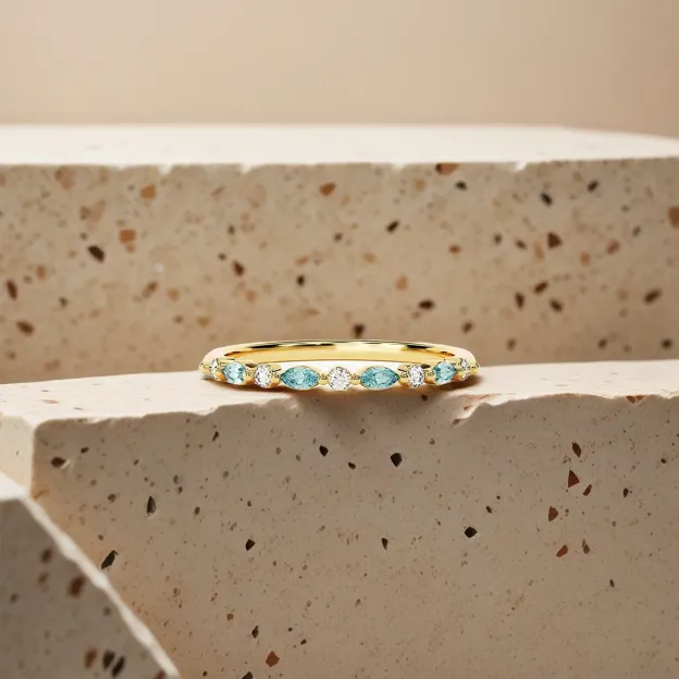 For Self-It's OK To Not Be OK Cyan Diamond Thin Ring