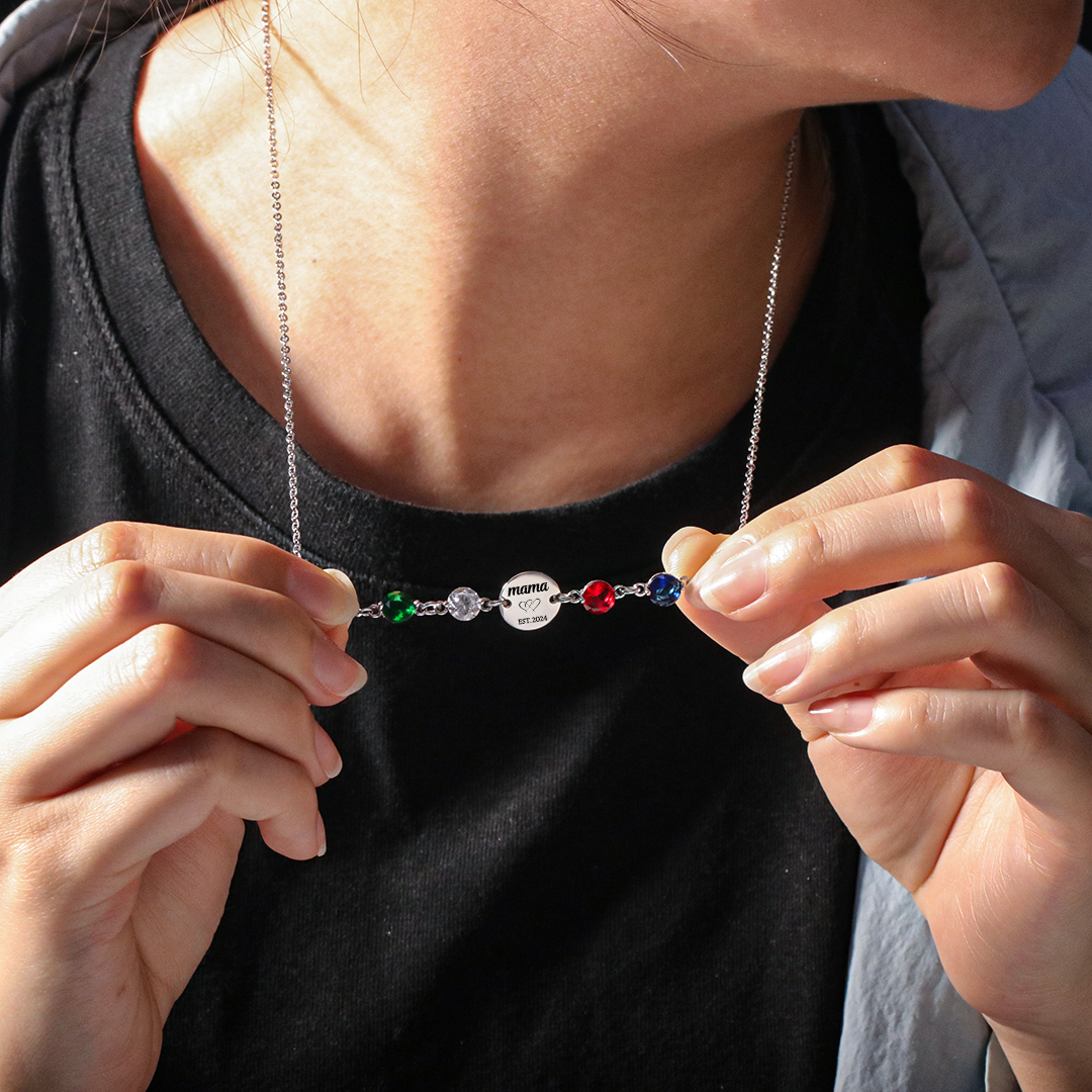For Mama/Nana -  Year & birthstone Custom Necklace