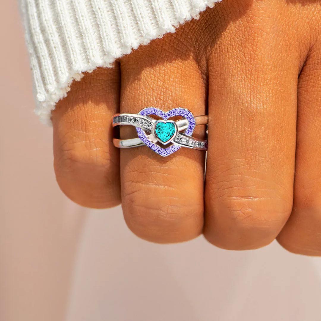 Suivide Prevention Awareness-Teal And Purple Heart Ring
