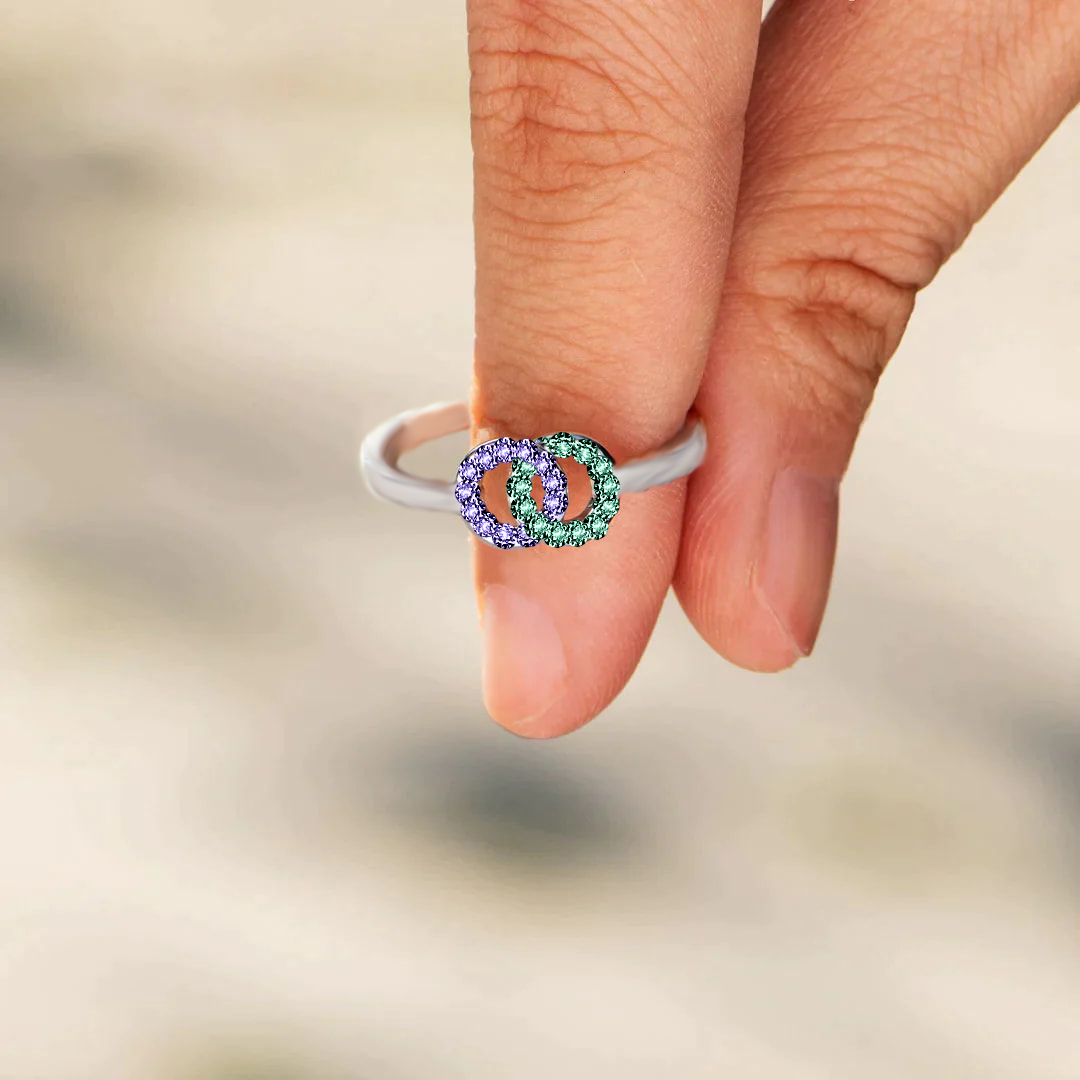 S925 Custom Birthstones Interlocking Ring