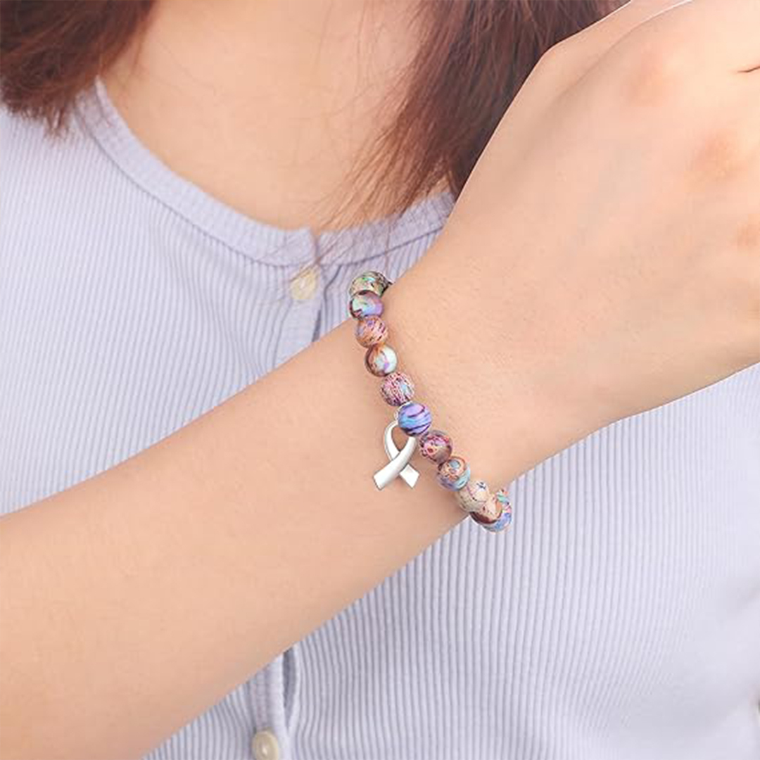 S925 Conquer Cancer Beaded Stretch Bracelet