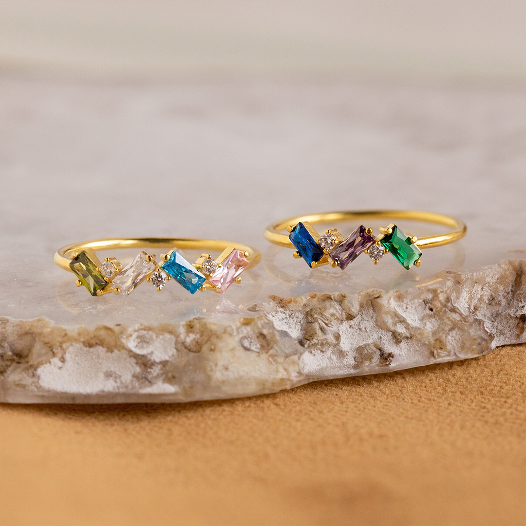 S925 Custom Rectangular Birthstone Ring