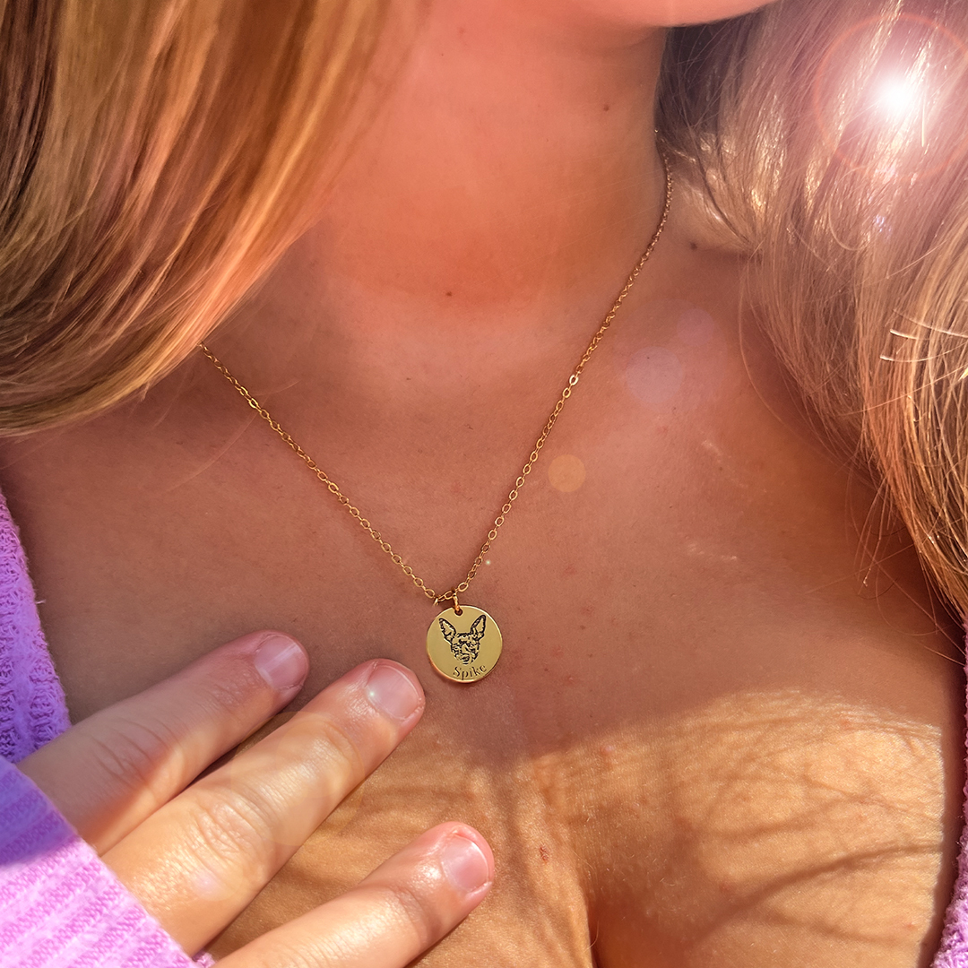 Custom Pet Face and Name Necklace