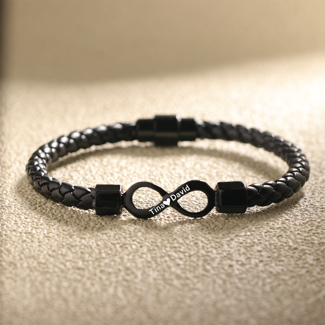Personalized 2 Names Infinity Leather Bracelet