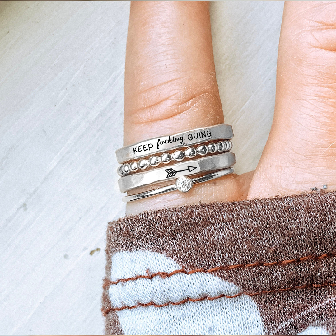 S925 Keep Fu??king Going Stacked Ring - 4 Rings Set