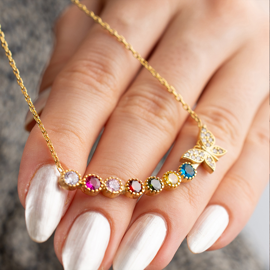 For Mother/Grandma - Personalized Butterfly Birthstone Necklace