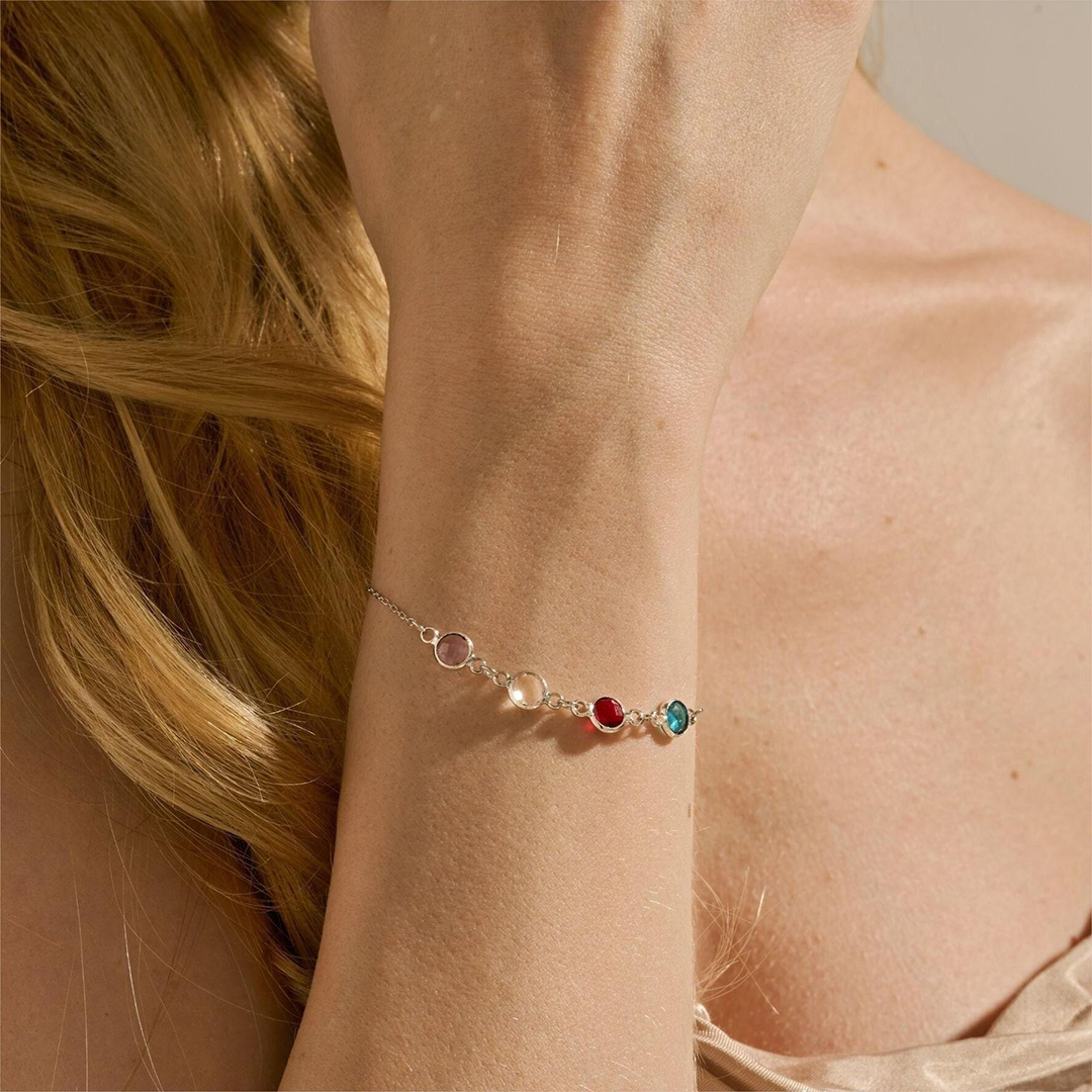 For Mother - Mother And Kids Forever Linked Together Custom Birthstones Bracelet