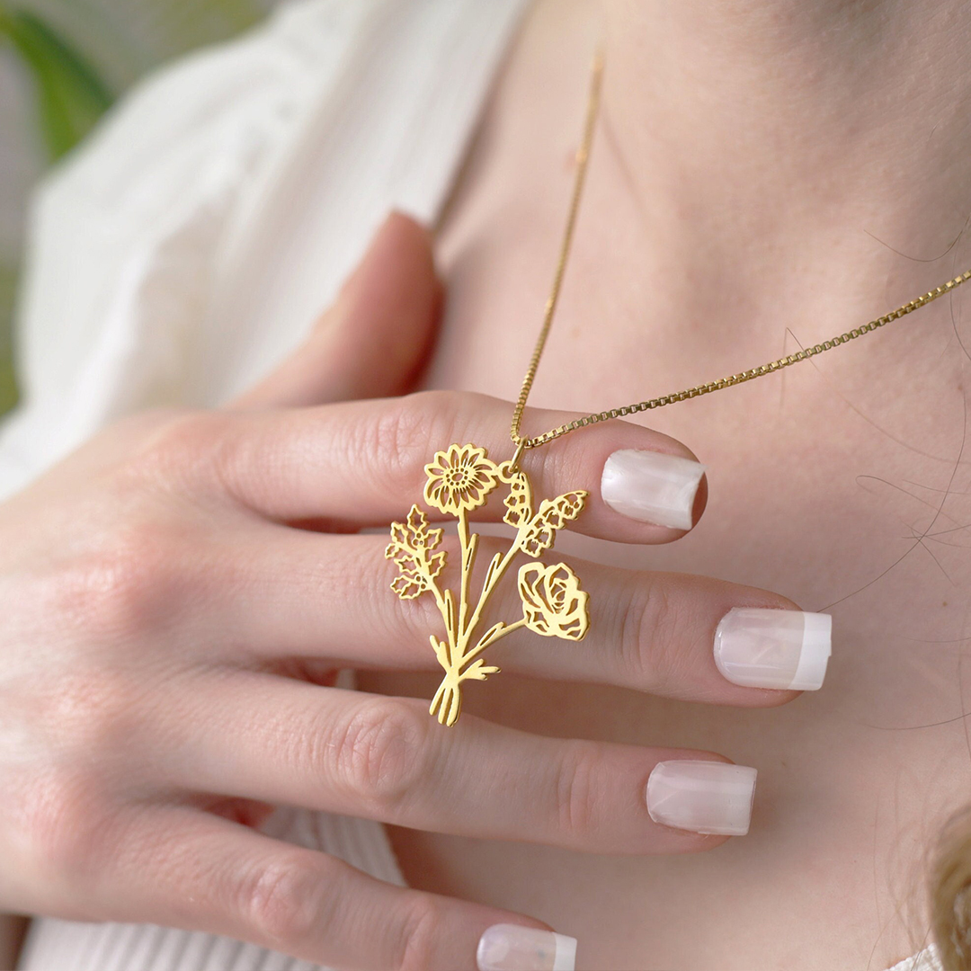 For Mother/Nana - Birth Flower Bouquet Necklace