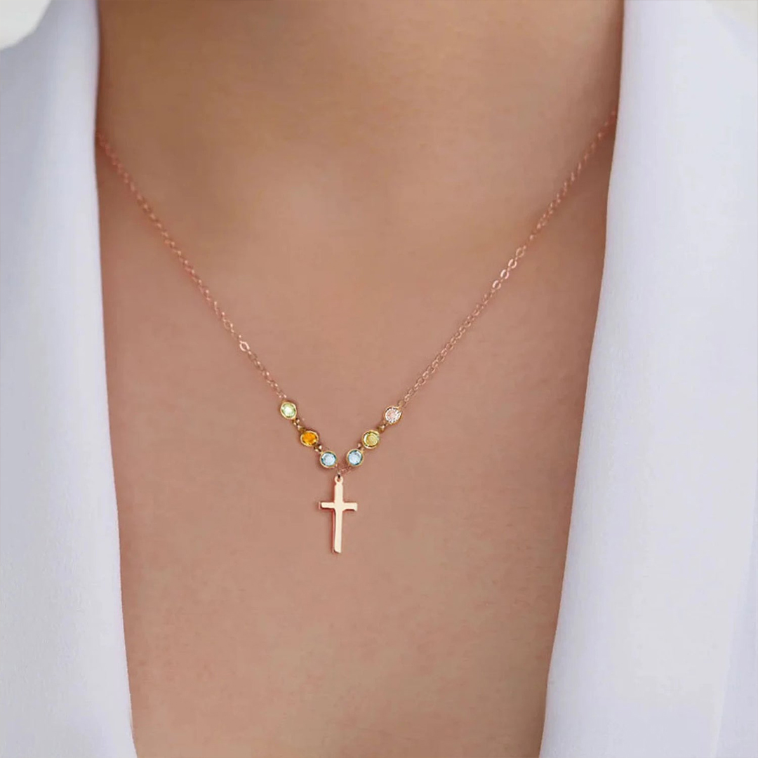 For Mother/Nana - Holy Cross Birthstone Custom  Necklace