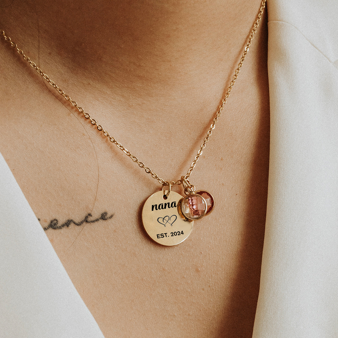 For Nana - Pendant medal Year & birthstone Custom Necklace