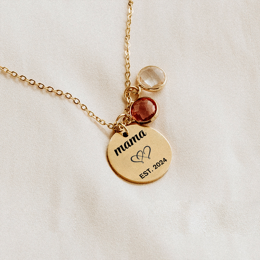 For Mama/Nana - Pendant medal Year & birthstone Custom Necklace
