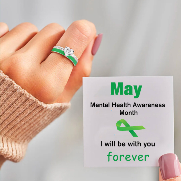 Mental Health Green Enamel Heart Ring