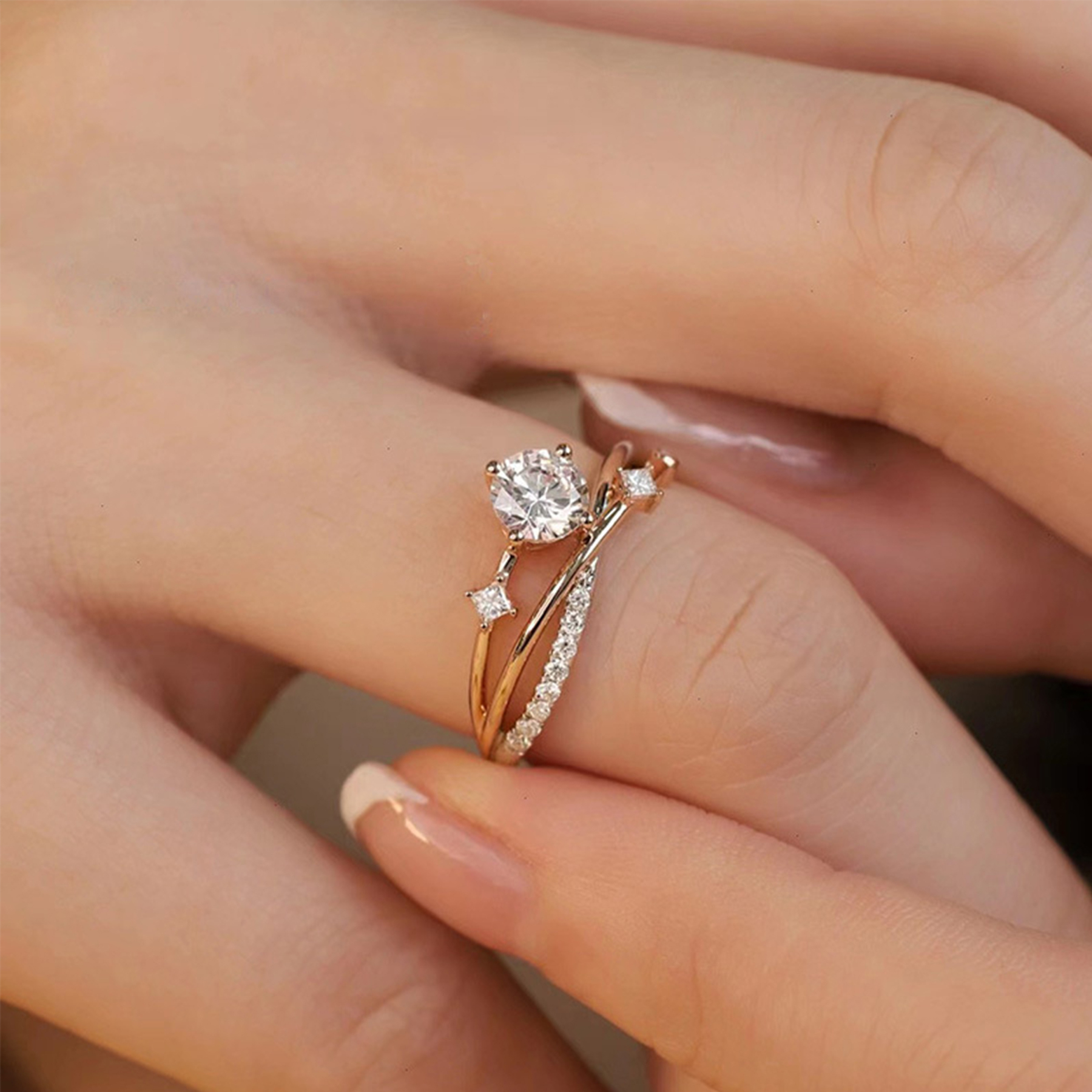 Diamond Cross Open Ring