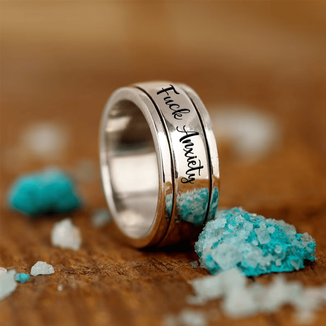 S925 Fuck Anxiety Rotatable Circle Ring