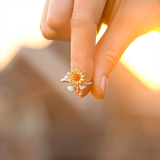 S925 Fuck Anxiety Rotatable Bee Ring