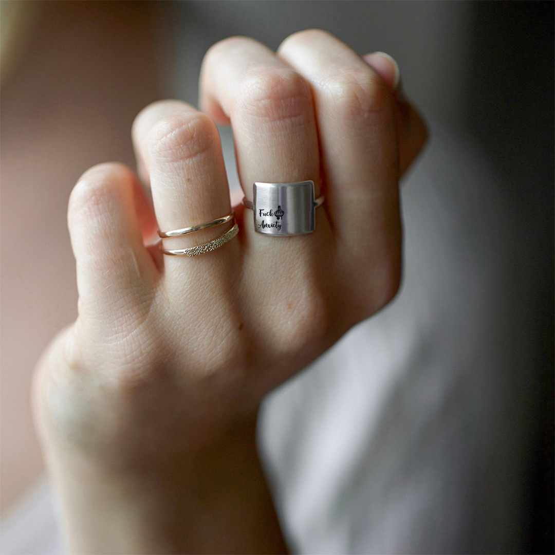 "Fuck Anxiety" Engraved Square Ring