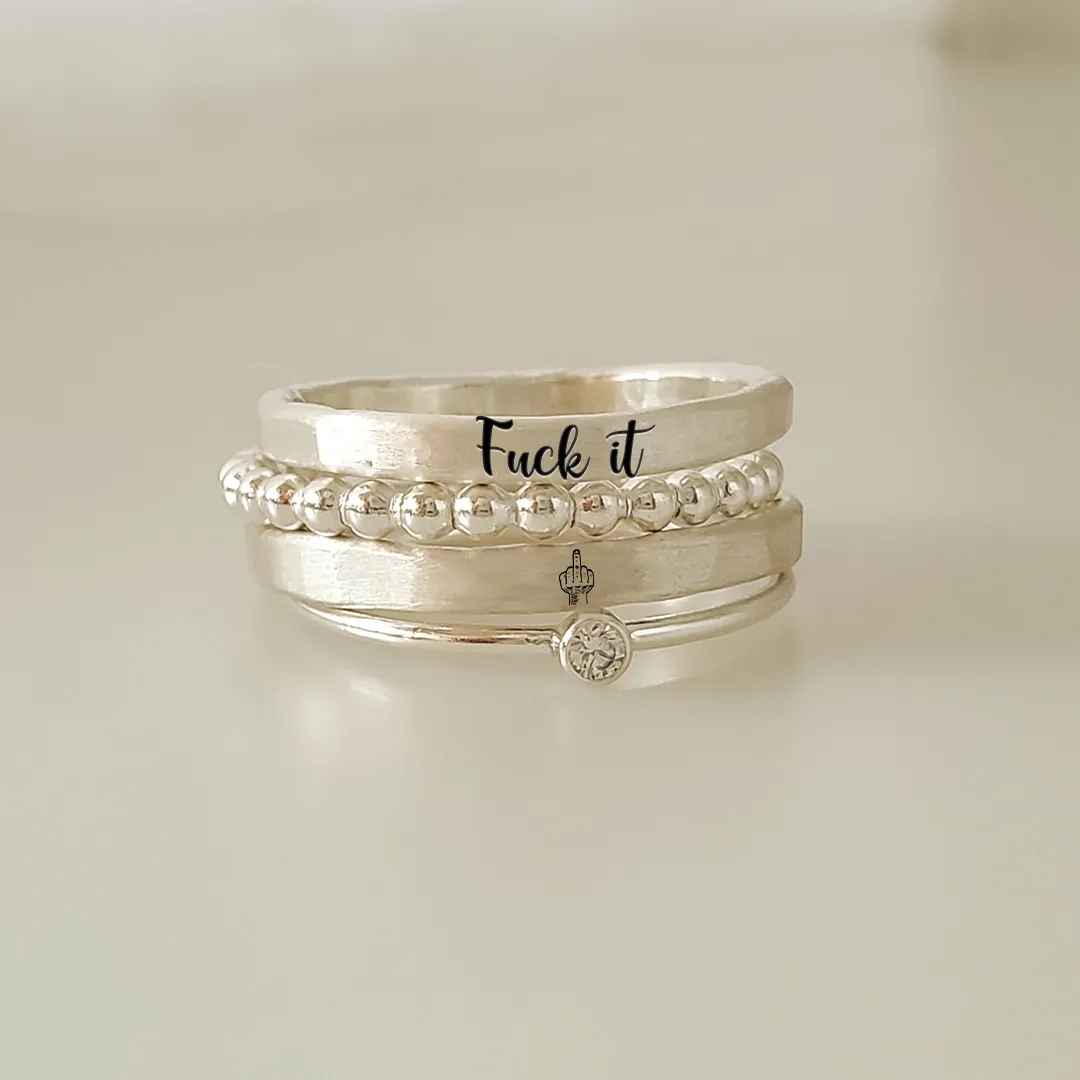 S925 Fuck It Stacked Ring - 4 Rings Set