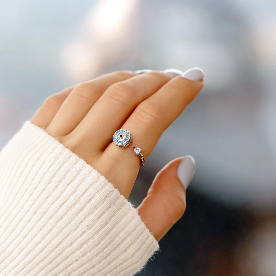 "Fuck Anxiety" Evil Eye Rotatable Ring