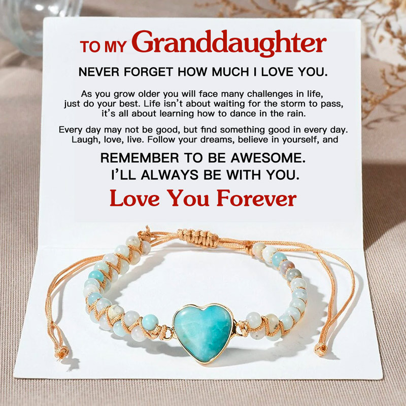 For Granddaughter - Love You Forever Blue Beads Heart Bracelet