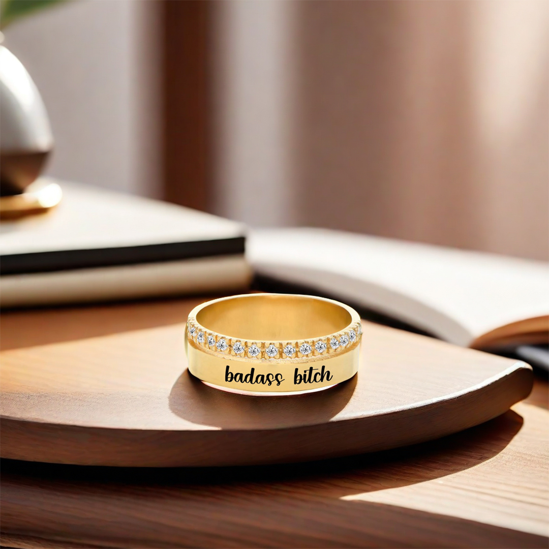 Badass Bitch Dainty Diamond Double Band Ring