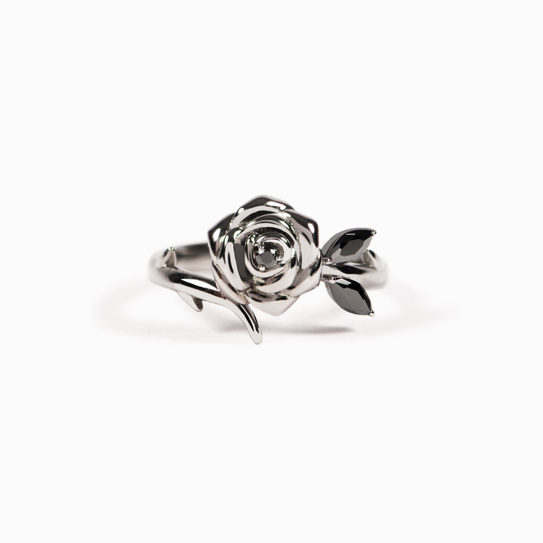 Burned and Survived Engraved Black Rose Ring