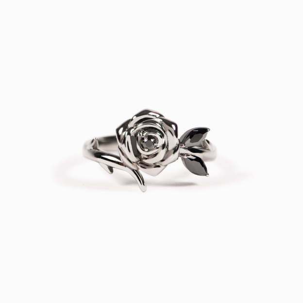 Burned and Survived Engraved Black Rose Ring