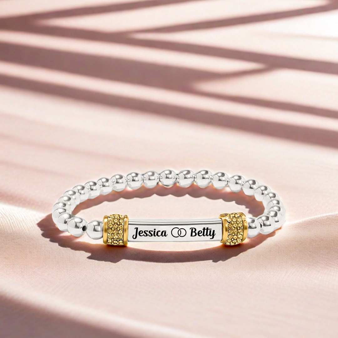 Mother & Daughter Forever Linked Together Customed Name Bead Stretch Bracelet