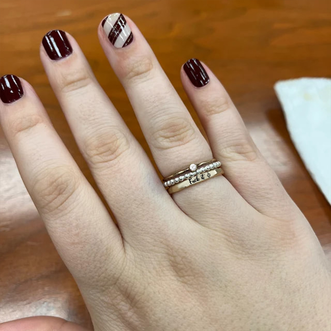 S925 Fuck It Stacked Ring - 3 Rings Set
