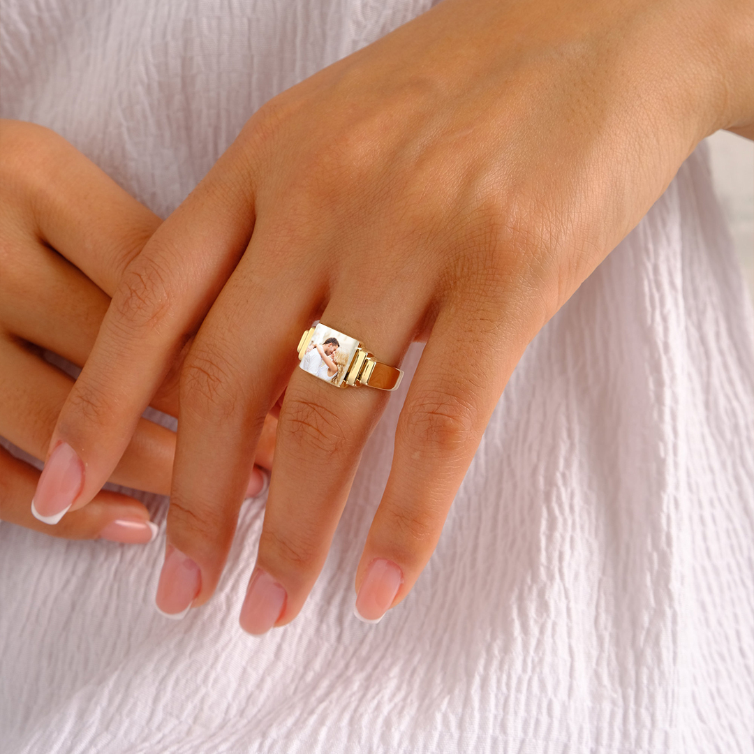 S925 Photo Custom Dainty Square Ring