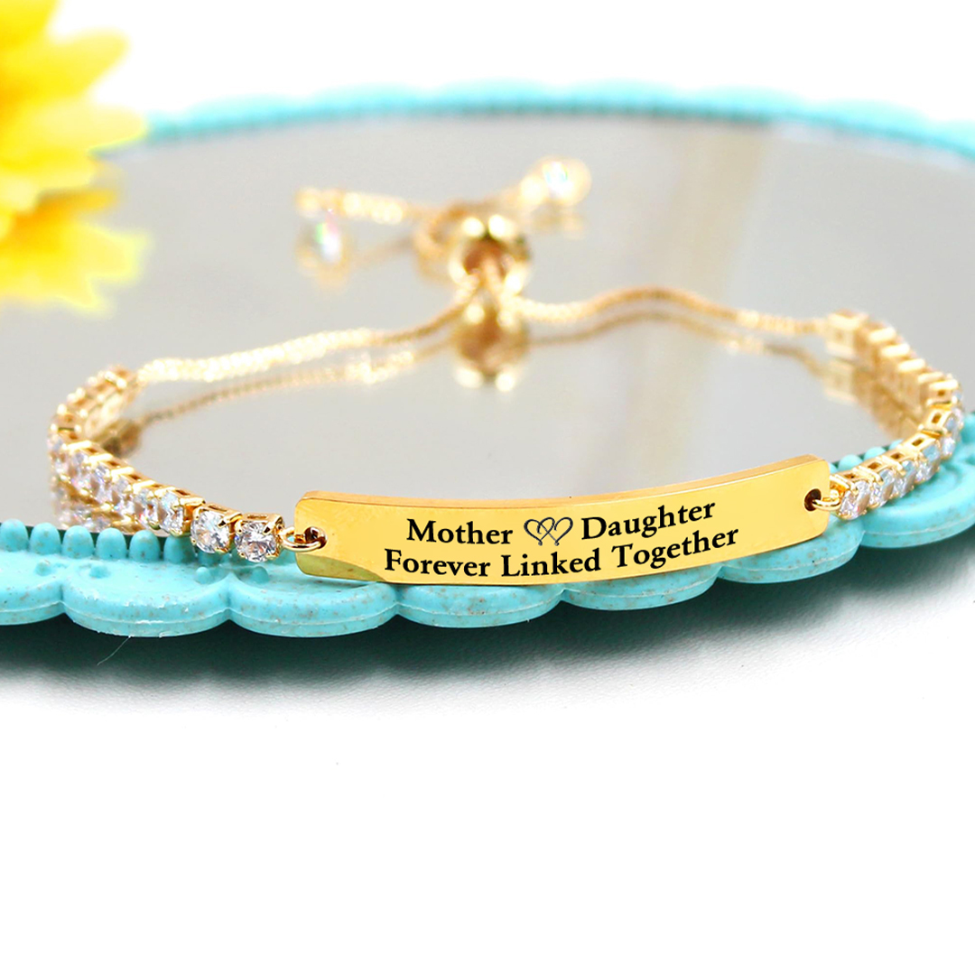 Mother and Daughter Forever Linked Together Long Strip Tennis Bracelet