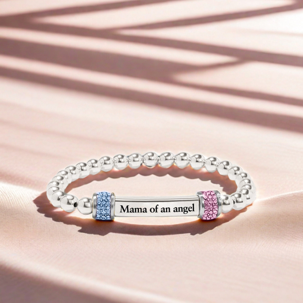 Mama of an Angel Pink & Blue Diamond Bead Bracelet
