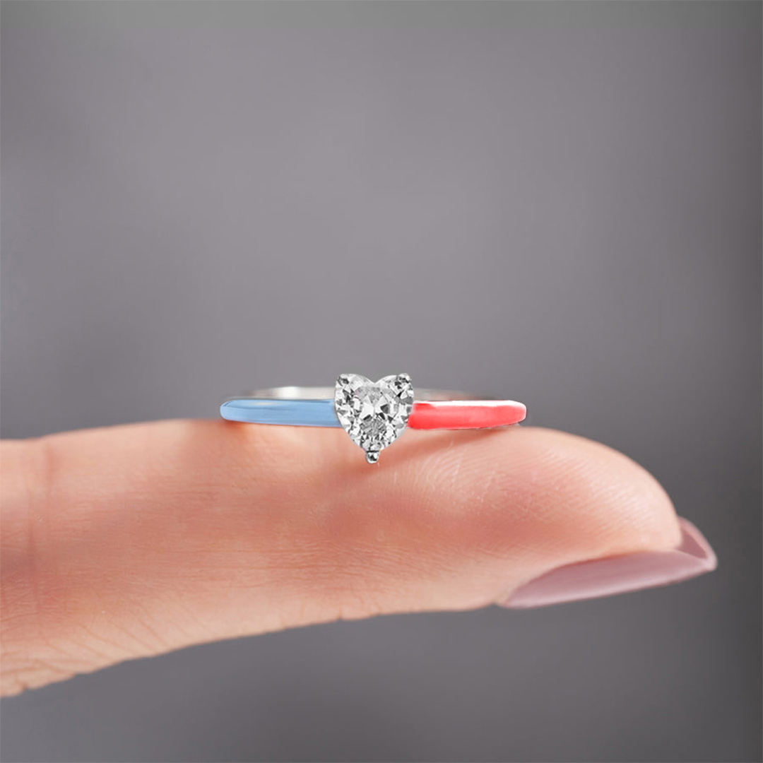 Fuck Diabetes White Diamond Red & Blue Ring