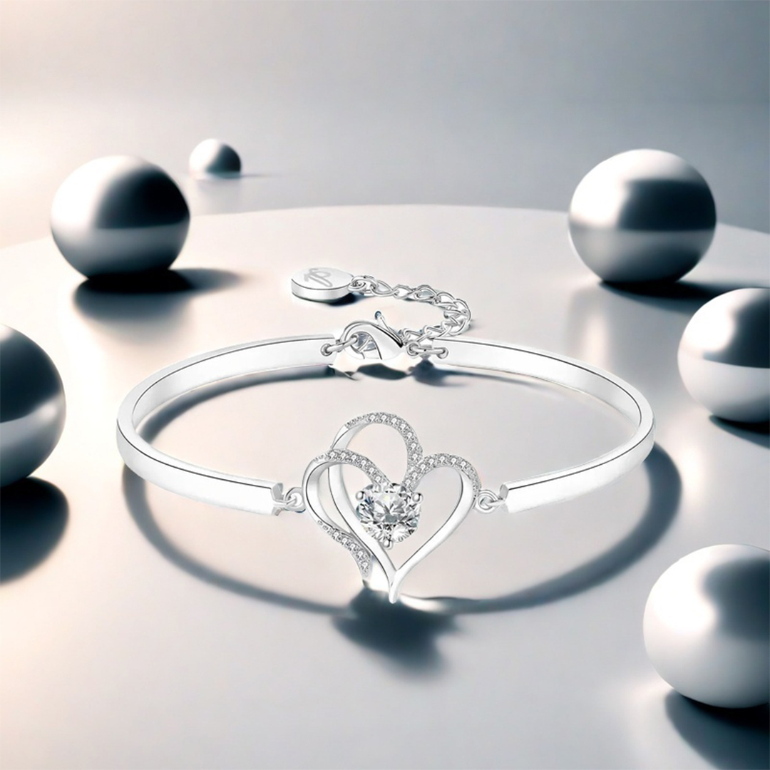 For Bonus Daughter- We Love You So Much Double Hearts And Diamonds Bracelet
