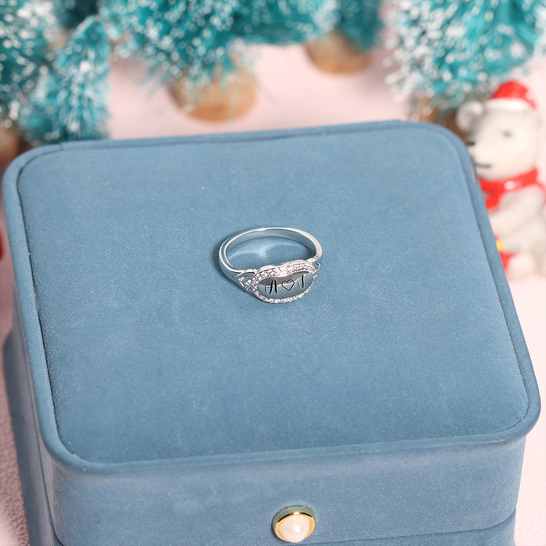 For Love - S925 I Love You Initials Customized Diamond Oval Ring
