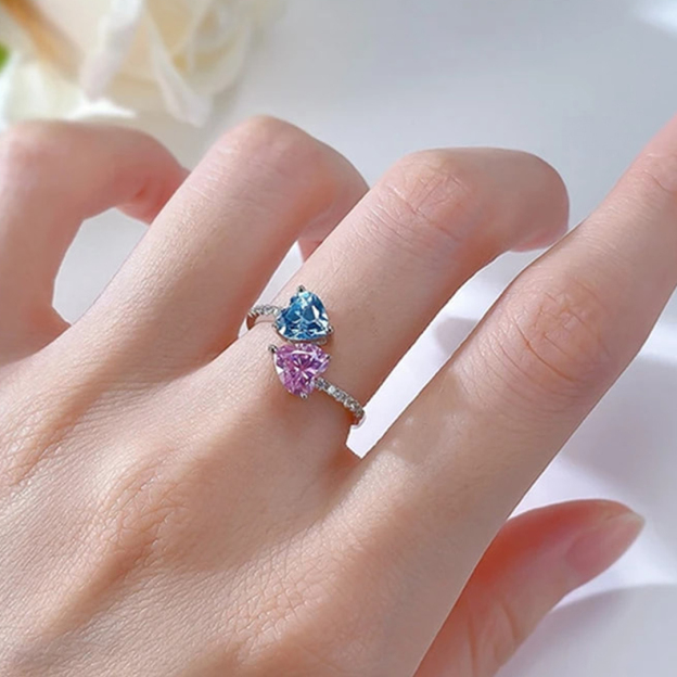 Mama of an Angel Pink & Blue Diamond Open Ring