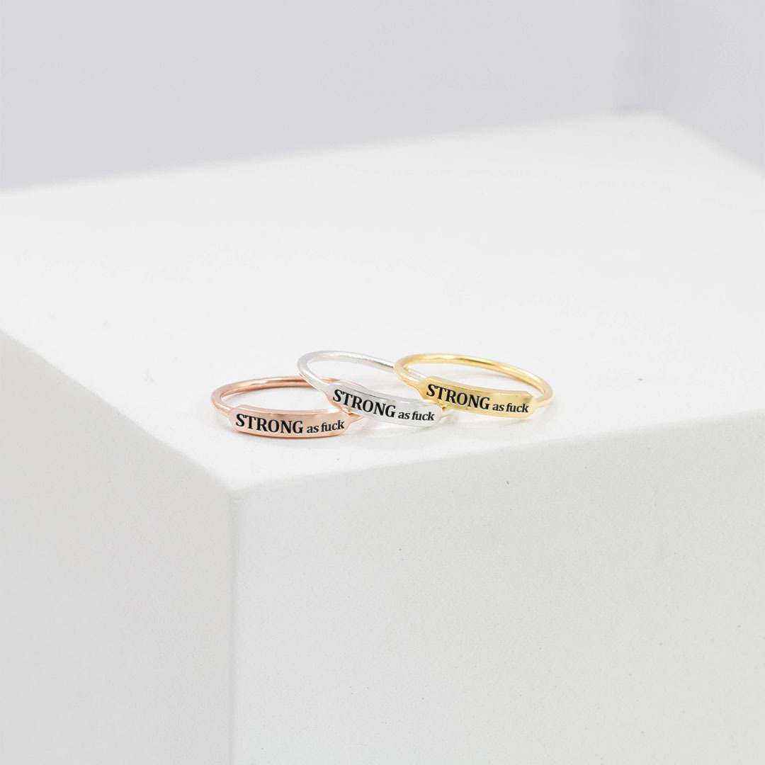 I am strong as fuck Dainty Bar Ring 