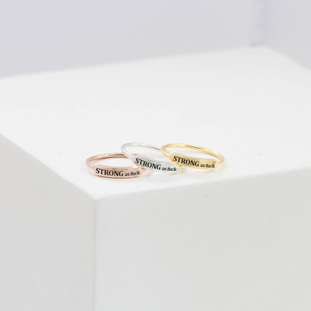 I am strong as fuck Dainty Bar Ring 