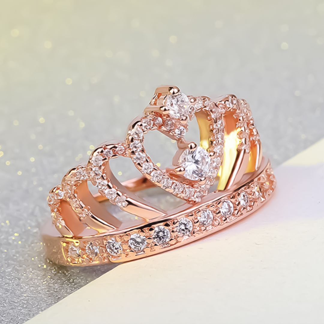 For Daughter - S925 I Love You Forever And Always Sterling Silver Crystal Crown Ring
