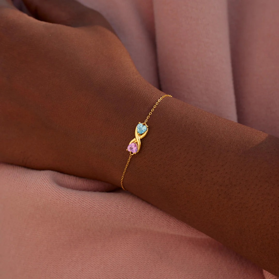For Mother & Daughter -Double Customized Heart Birthstones Infinity Bracelet
