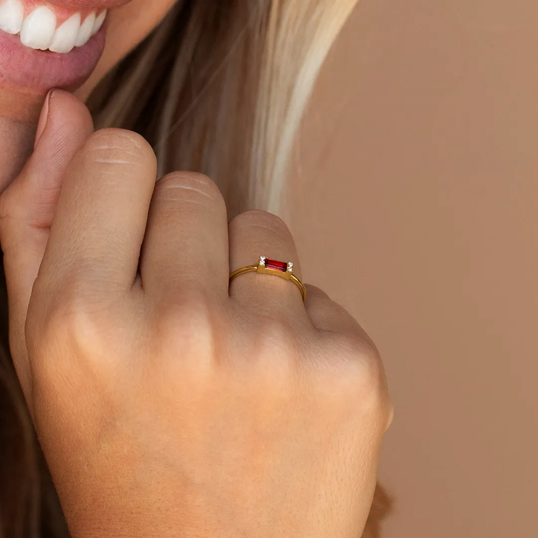 For Self-Self Love Garnet Baguette Ring