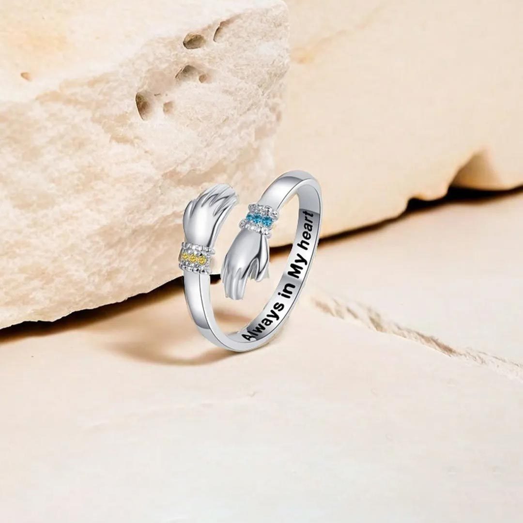 For Granddaughter - S925 Always With You  Custom Birthstone Hug Ring
