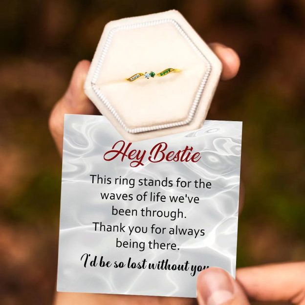 For Friend - Thank you for always being there Personalized Double Stone Wavy Ring