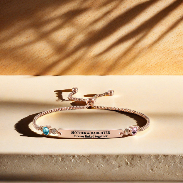 Mother & Daughter Forever Linked Together Custom Birthstones Bracelet