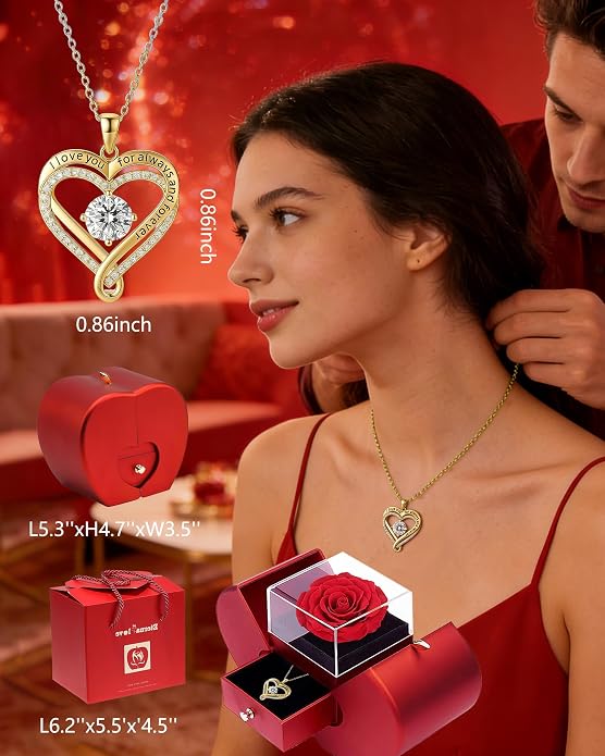 For Love - I Love You For Always & Forever Necklace With Rose Box