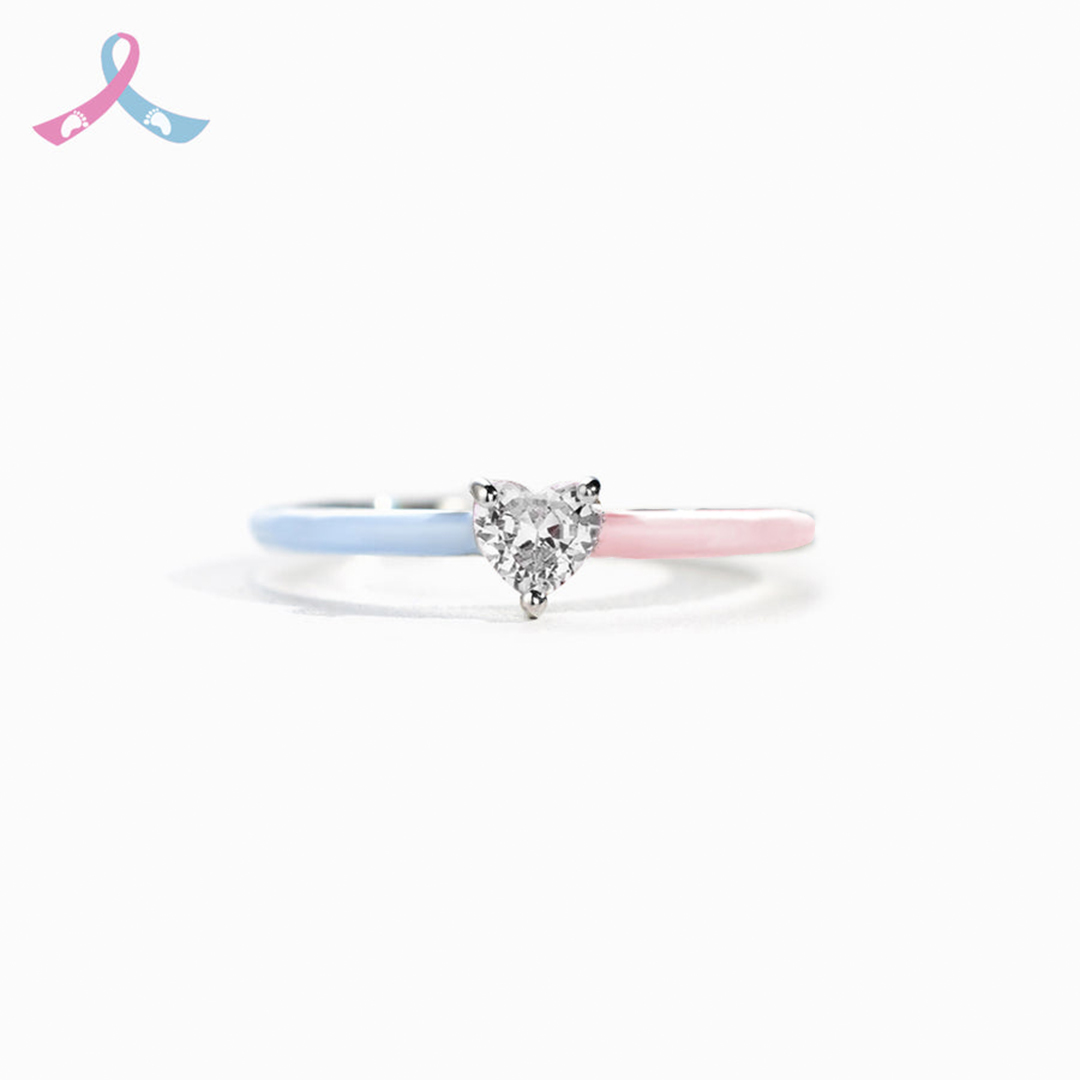 For Memorial - Mama Of An Angel White Diamond Pink & Blue Ring