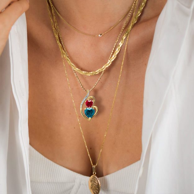 S925 The Love Between Mother And Daughter Is Forever Love Eternal Birthstone Customized Double Heart Necklace
