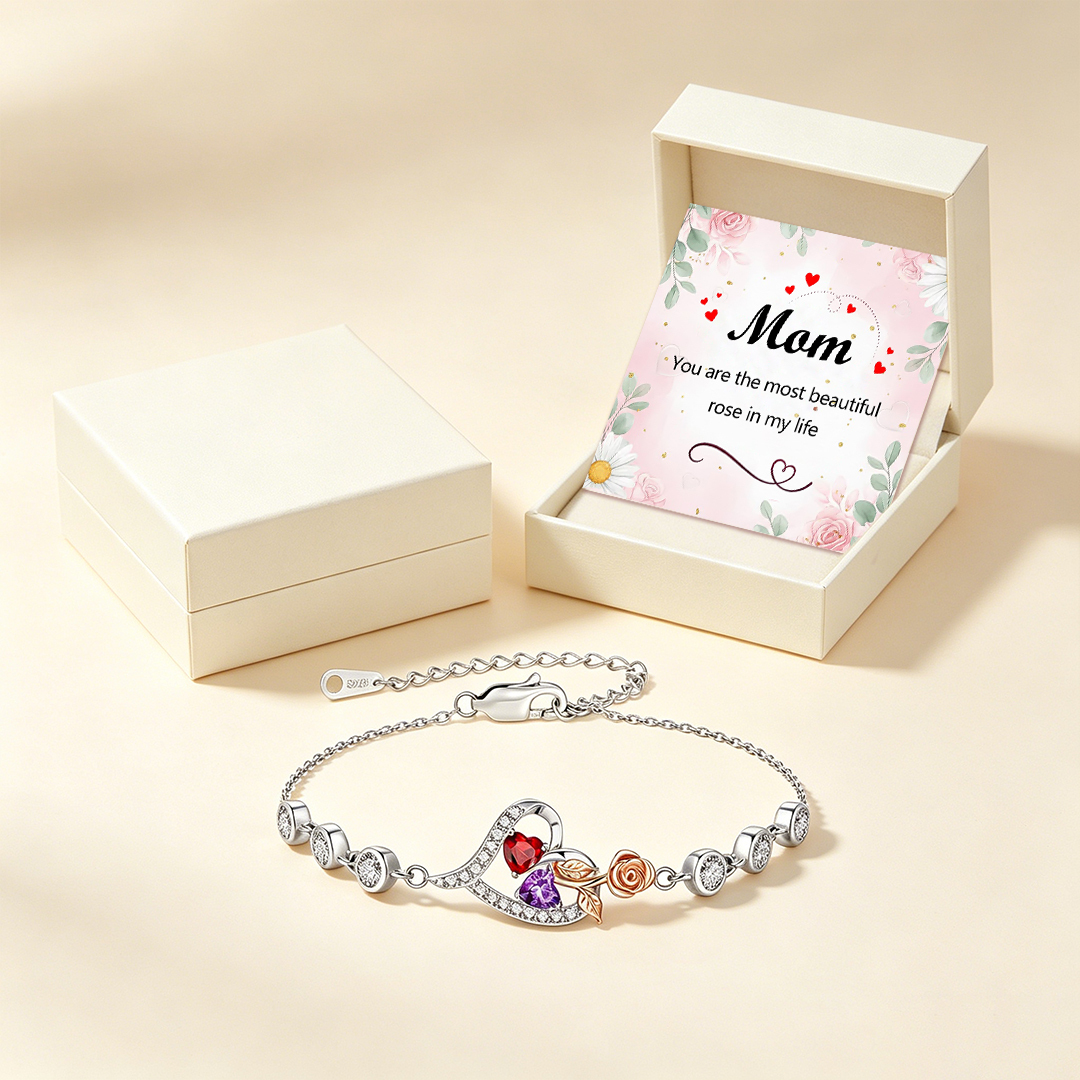 For mother -You are the most beautiful rose in my life Custom Birthstone Bracelet