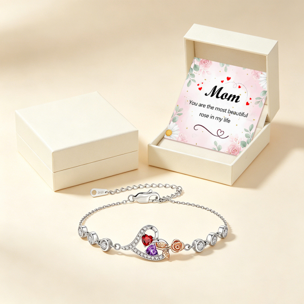 For mother -You are the most beautiful rose in my life Custom Birthstone Bracelet
