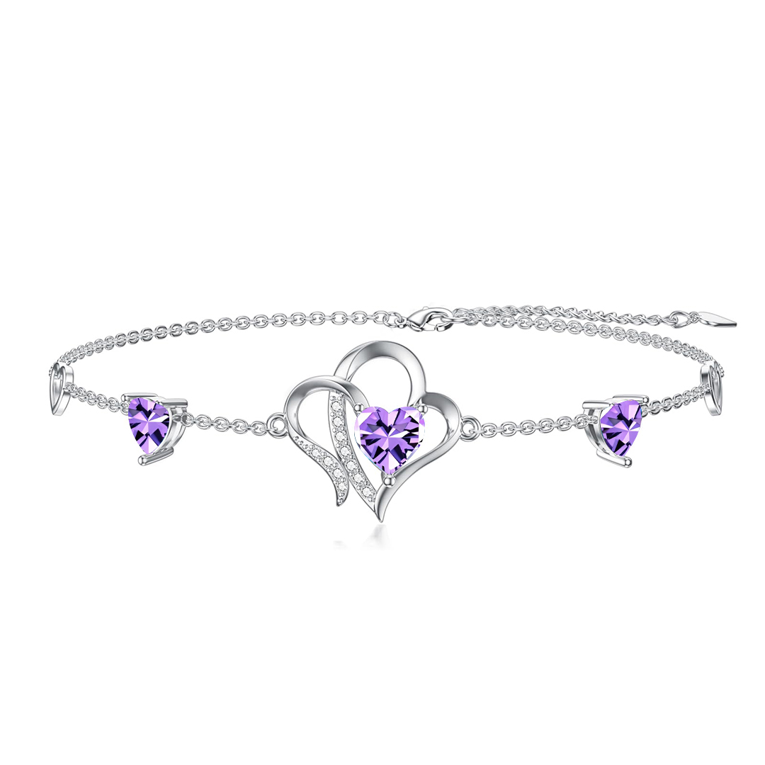 For Daughter-in-Law - S925 Birthstone Double Heart Bracelet