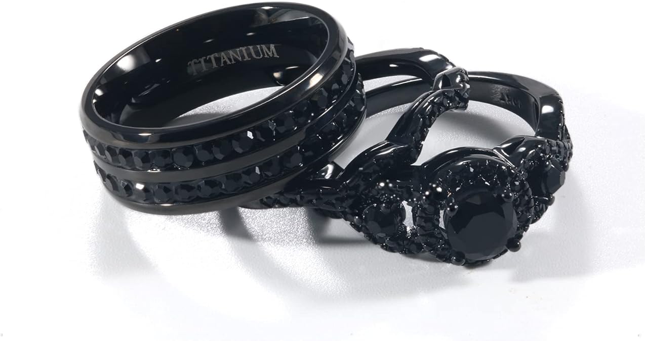 For Love - S925 Love You Black Diamond Ring Set